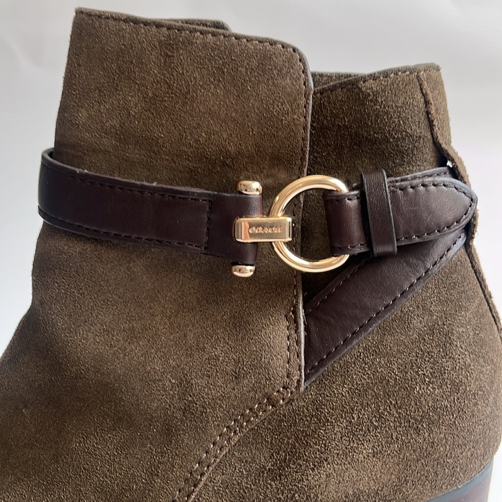 COACH- Dark Green Olive Ankle Boots with Zipper Size 7.5 - Picture 6 of 13